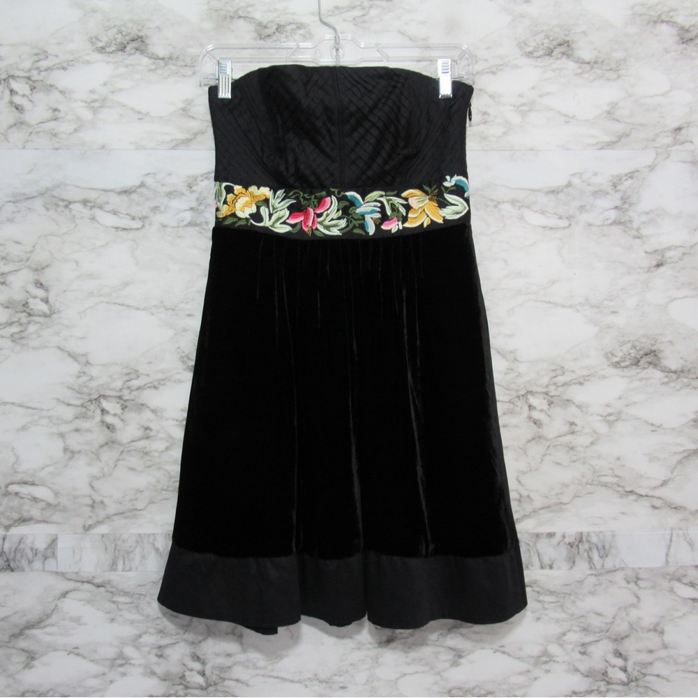 Anthropologie Floreat Evening Enchantment Embroidered Strapless Velvet Dress 2